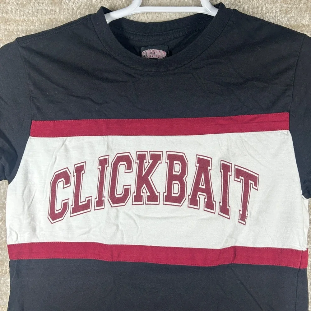 Clickbait Mens Streetwear Y2K Fanjoy Graphic T-Shirt Black White Small